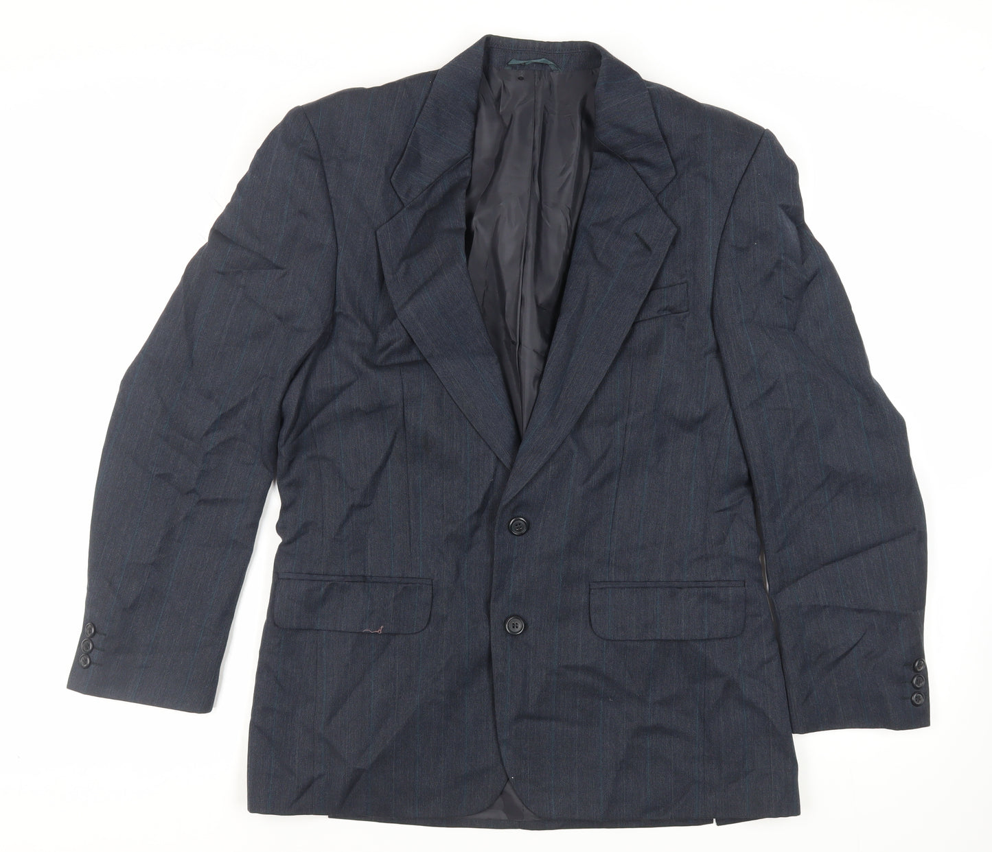 SCOTT Mens Blue Striped Polyester Jacket Suit Jacket Size 40 Regular