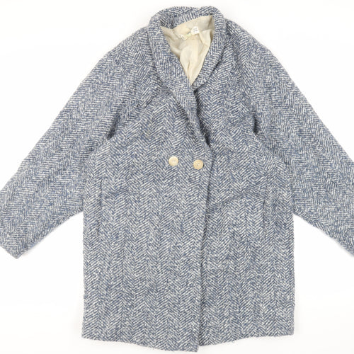 Mango Womens Blue Overcoat Coat Size S Button