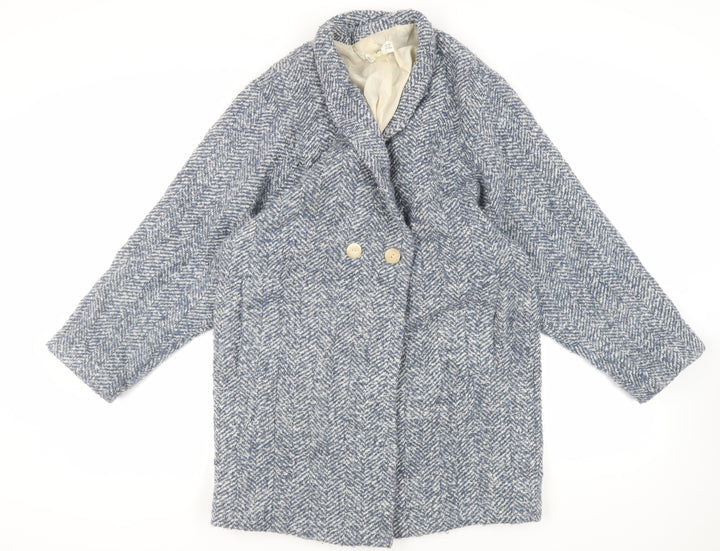 Mango Womens Blue Overcoat Coat Size S Button