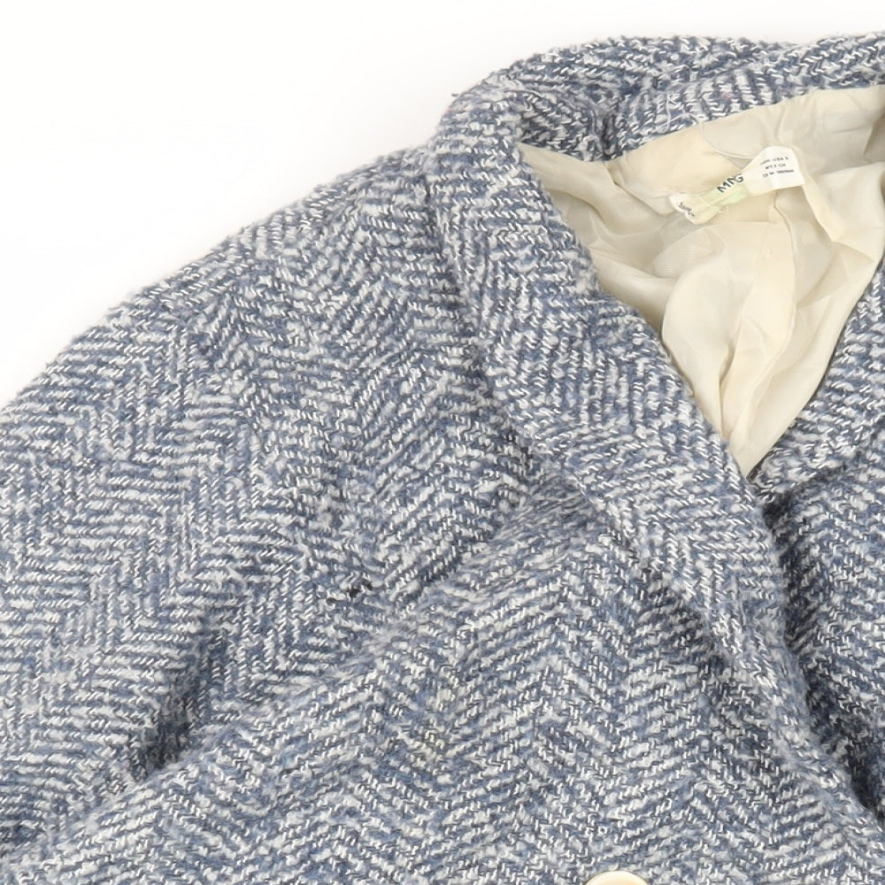 Mango Womens Blue Overcoat Coat Size S Button