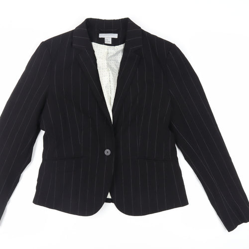 H&M Womens Black Striped Jacket Blazer Size 16 Button