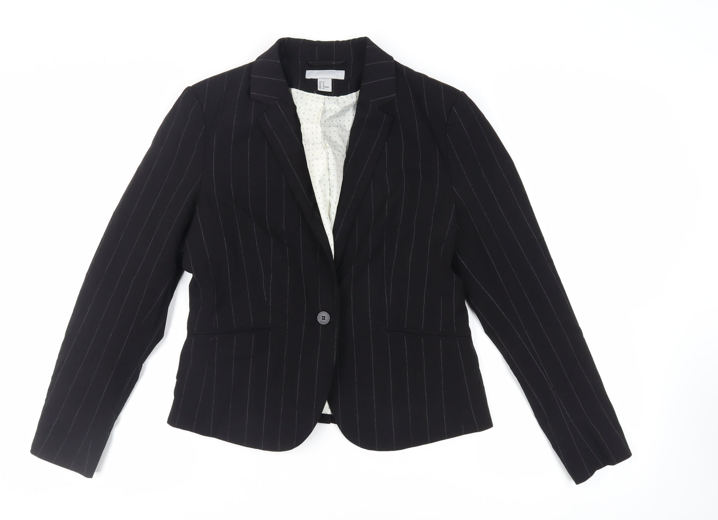 H&M Womens Black Striped Jacket Blazer Size 16 Button