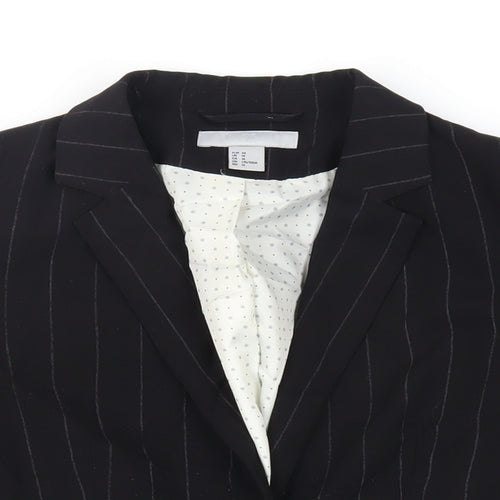 H&M Womens Black Striped Jacket Blazer Size 16 Button