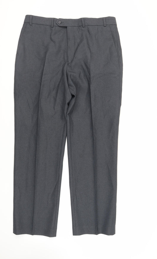 Greenwoods Mens Grey Polyester Dress Pants Trousers Size 38 in L30 in Regular Zip