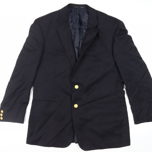 Terry de Havilland Mens Black Wool Jacket Blazer Size 44 Regular