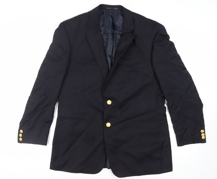 Terry de Havilland Mens Black Wool Jacket Blazer Size 44 Regular