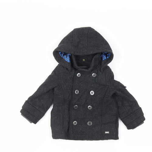 Ted Baker Boys Grey Pea Coat Coat Size 2-3 Years Button - Hooded