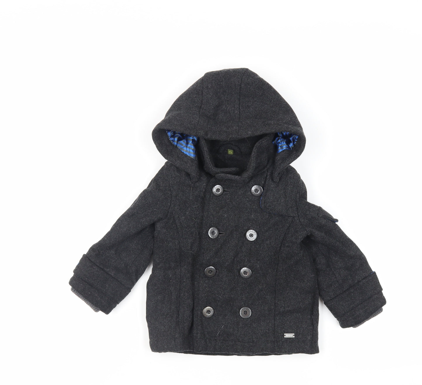 Ted Baker Boys Grey Pea Coat Coat Size 2-3 Years Button - Hooded