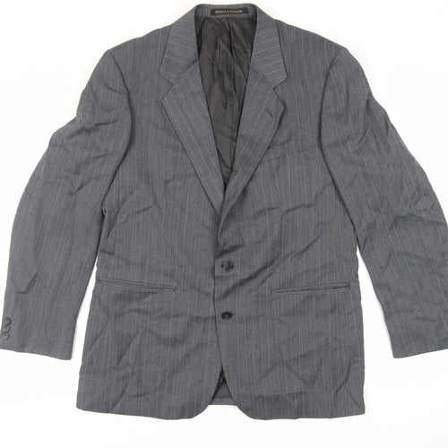 Marks and Spencer Mens Grey Striped Polyester Jacket Suit Jacket Size 42 Regular