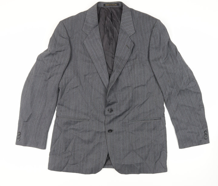 Marks and Spencer Mens Grey Striped Polyester Jacket Suit Jacket Size 42 Regular