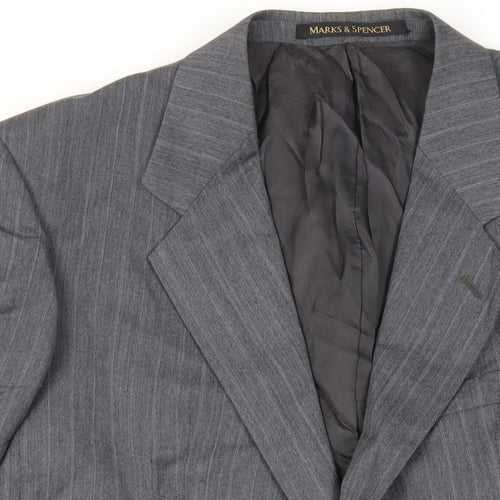 Marks and Spencer Mens Grey Striped Polyester Jacket Suit Jacket Size 42 Regular