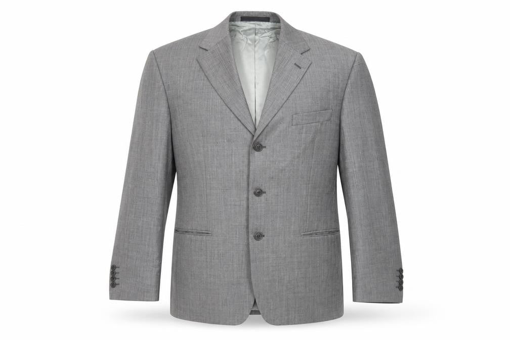 Front view of Marks & Spencer men’s grey wool jacket suit jacket, size 42, regular