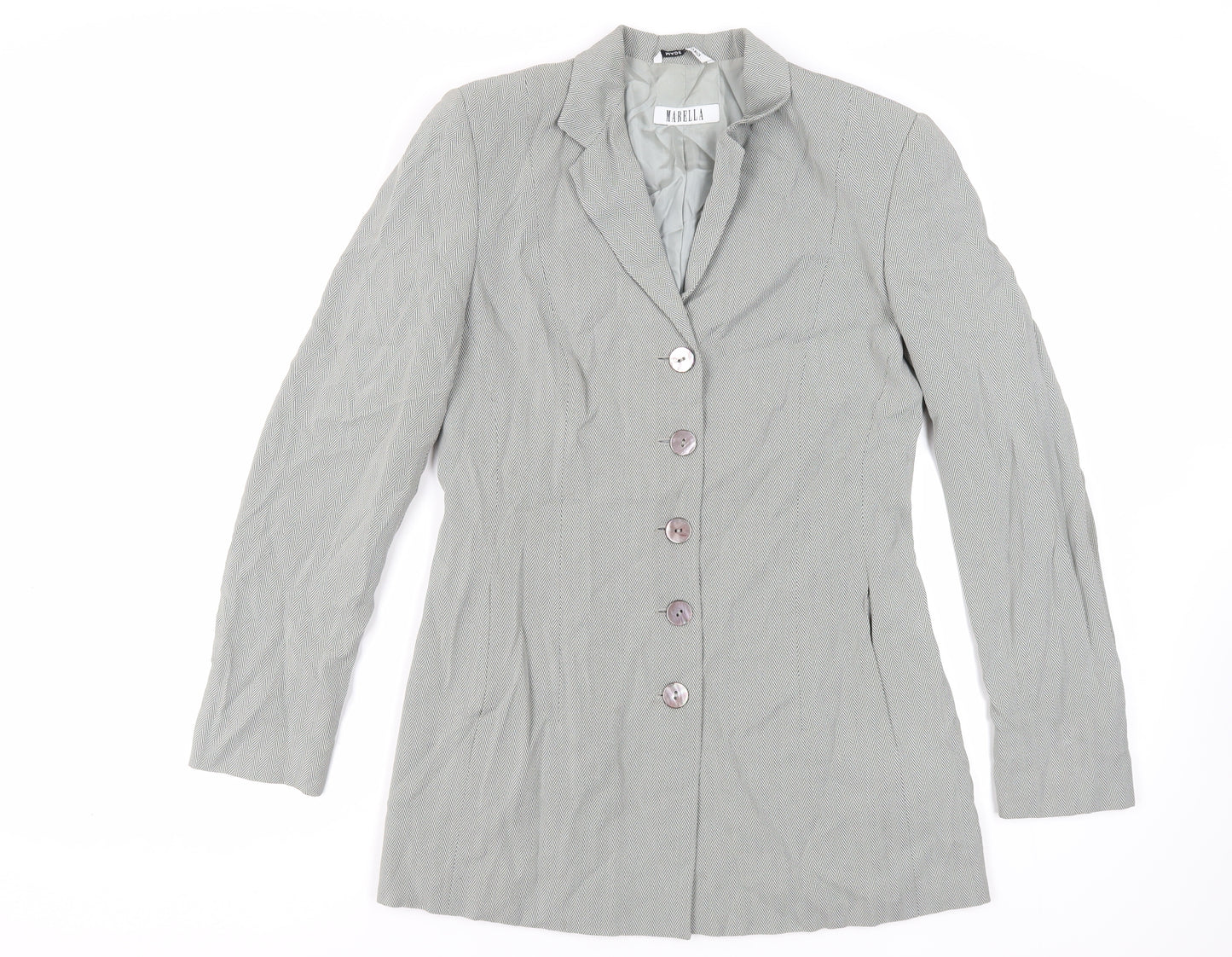 Marella Womens Green Herringbone Jacket Blazer Size 12 Button