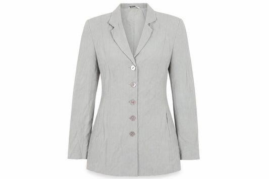 Front view of Marella women’s green herringbone jacket blazer, size UK 12, button