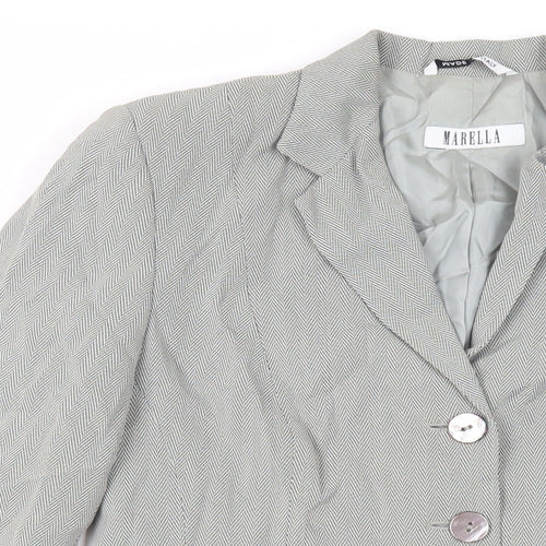 Marella Womens Green Herringbone Jacket Blazer Size 12 Button