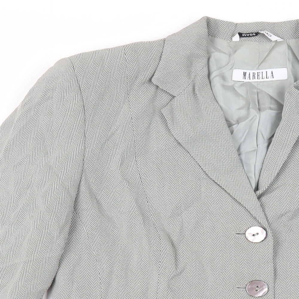 Marella Womens Green Herringbone Jacket Blazer Size 12 Button