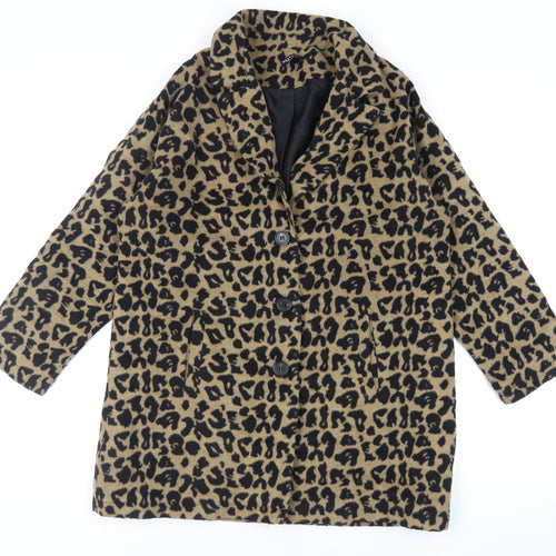Nasty Gal Womens Beige Animal Print Overcoat Coat Size L Button - Leaf Print