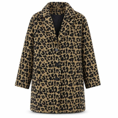 Nasty Gal Womens Beige Animal Print Overcoat Coat Size L Button - Leaf Print