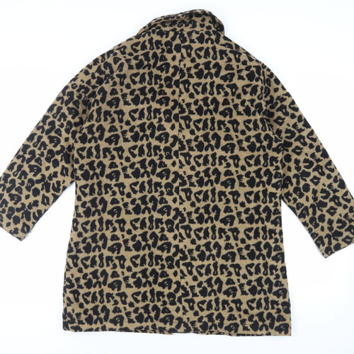 Nasty Gal Womens Beige Animal Print Overcoat Coat Size L Button - Leaf Print