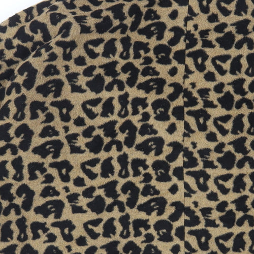 Nasty Gal Womens Beige Animal Print Overcoat Coat Size L Button - Leaf Print