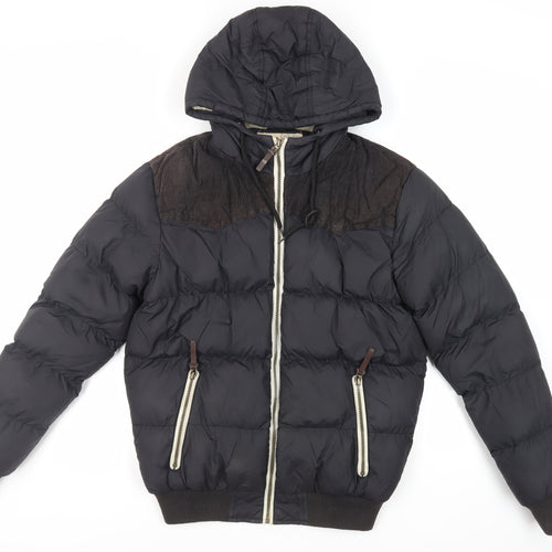 Brave Soul Mens Black Puffer Jacket Jacket Size S Zip - Hooded