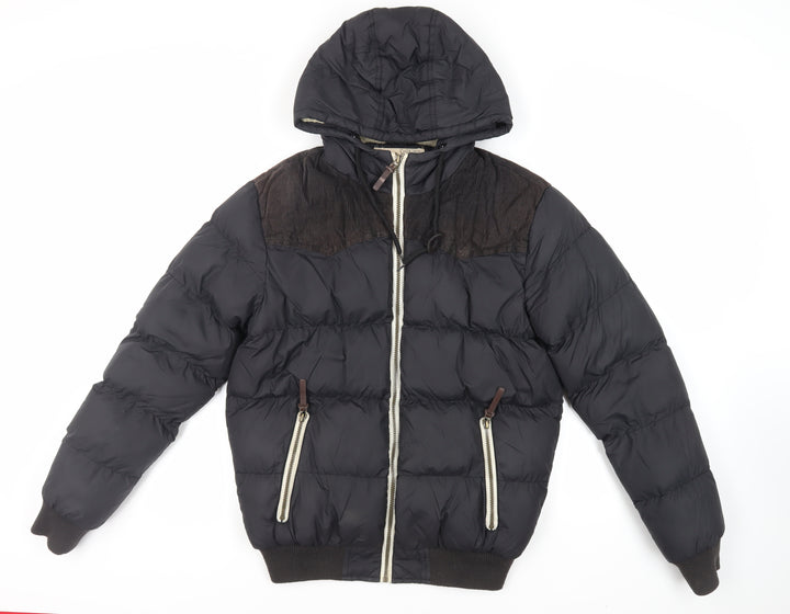 Brave Soul Mens Black Puffer Jacket Jacket Size S Zip - Hooded
