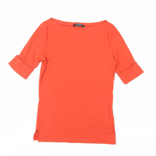 Lauren Ralph Lauren Womens Red Cotton Basic T-Shirt Size S Boat Neck