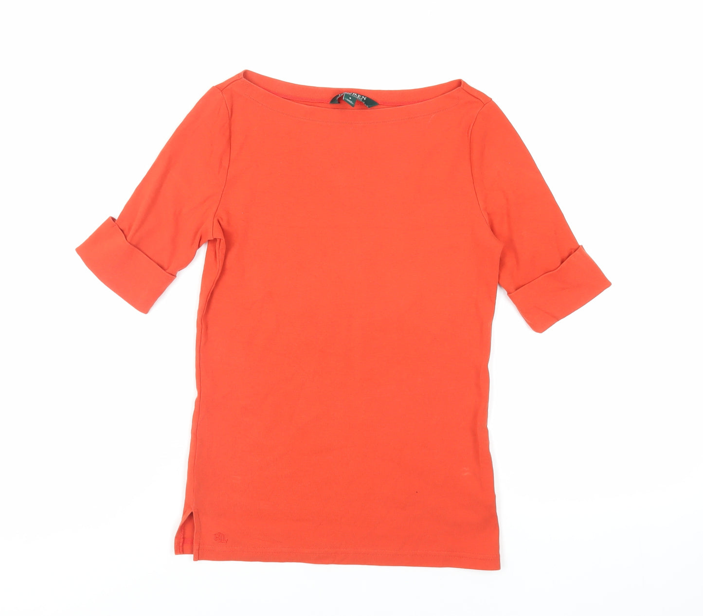 Lauren Ralph Lauren Womens Red Cotton Basic T-Shirt Size S Boat Neck