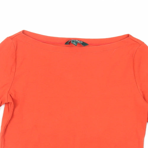 Lauren Ralph Lauren Womens Red Cotton Basic T-Shirt Size S Boat Neck