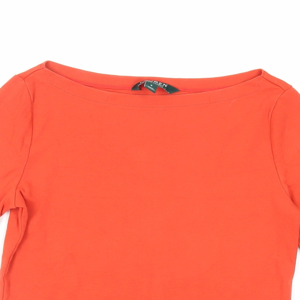 Lauren Ralph Lauren Womens Red Cotton Basic T-Shirt Size S Boat Neck
