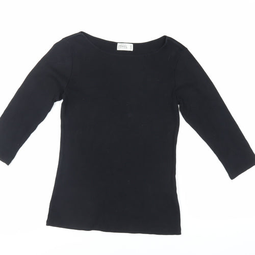 Zara Womens Black Cotton Basic T-Shirt Size M Boat Neck
