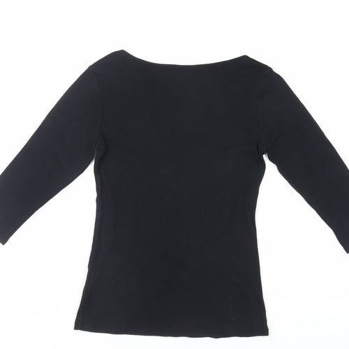 Zara Womens Black Cotton Basic T-Shirt Size M Boat Neck