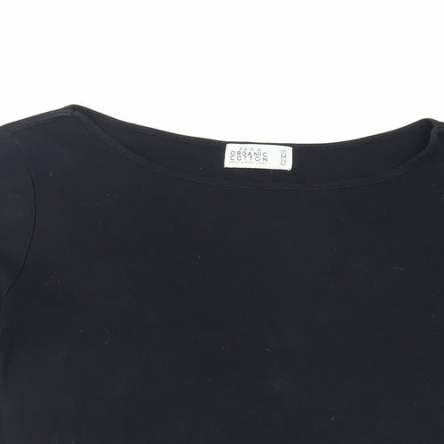 Zara Womens Black Cotton Basic T-Shirt Size M Boat Neck