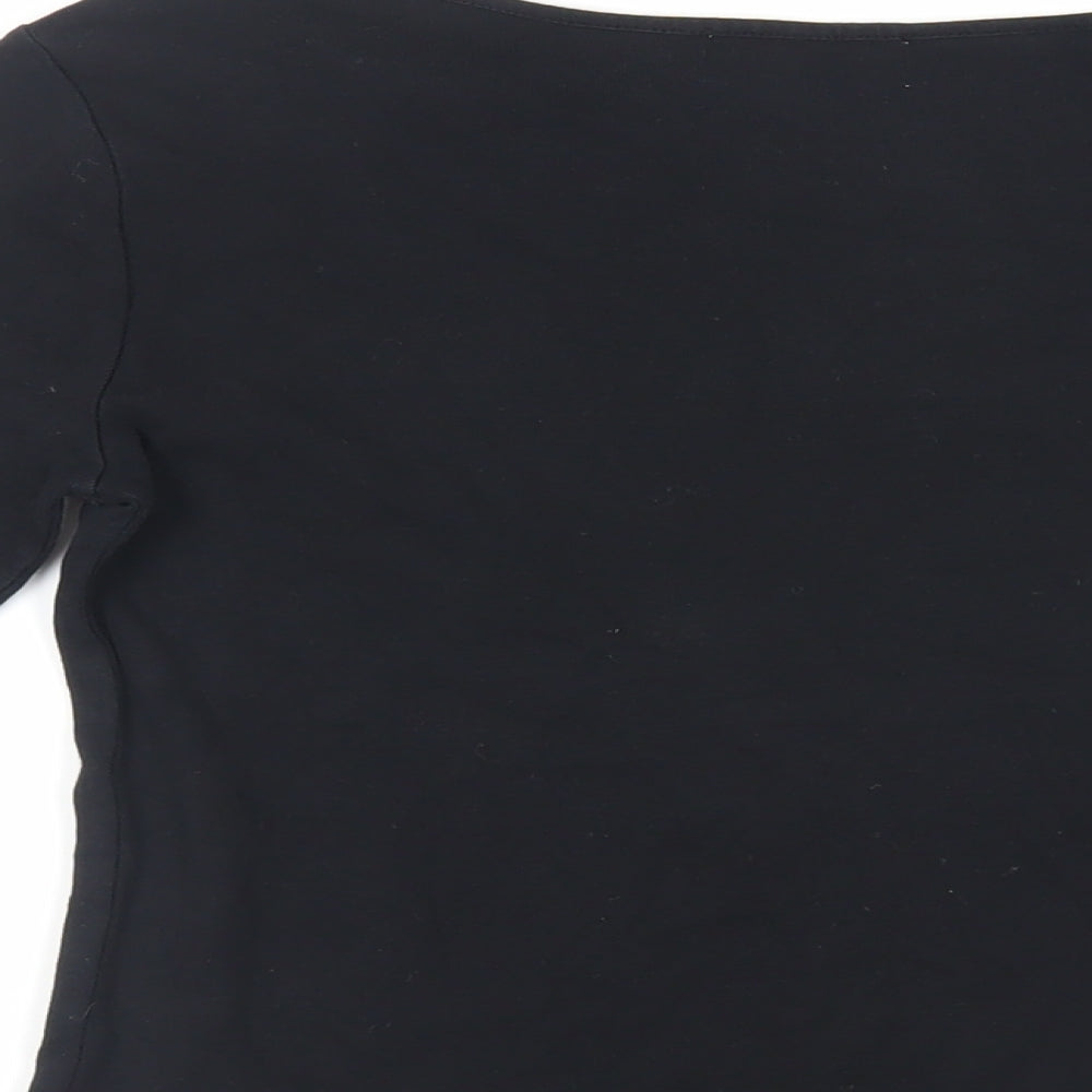 Zara Womens Black Cotton Basic T-Shirt Size M Boat Neck