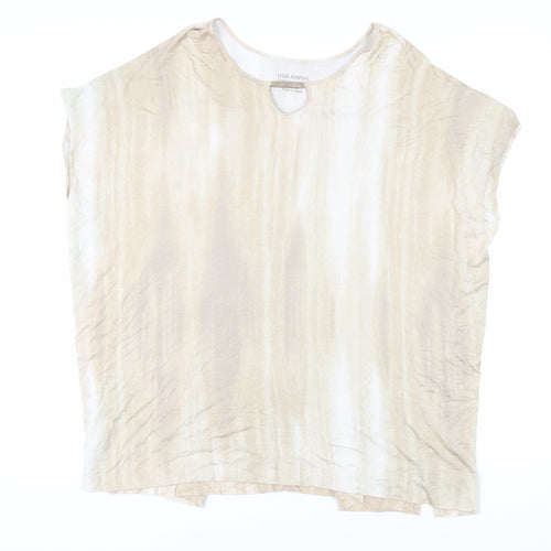 Lisa Rinna Womens Beige Geometric Viscose Tunic Blouse Size M Boat Neck - Neckline Detail