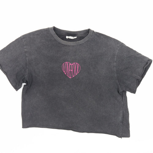 Topshop Womens Grey Cotton Basic T-Shirt Size 6 Crew Neck