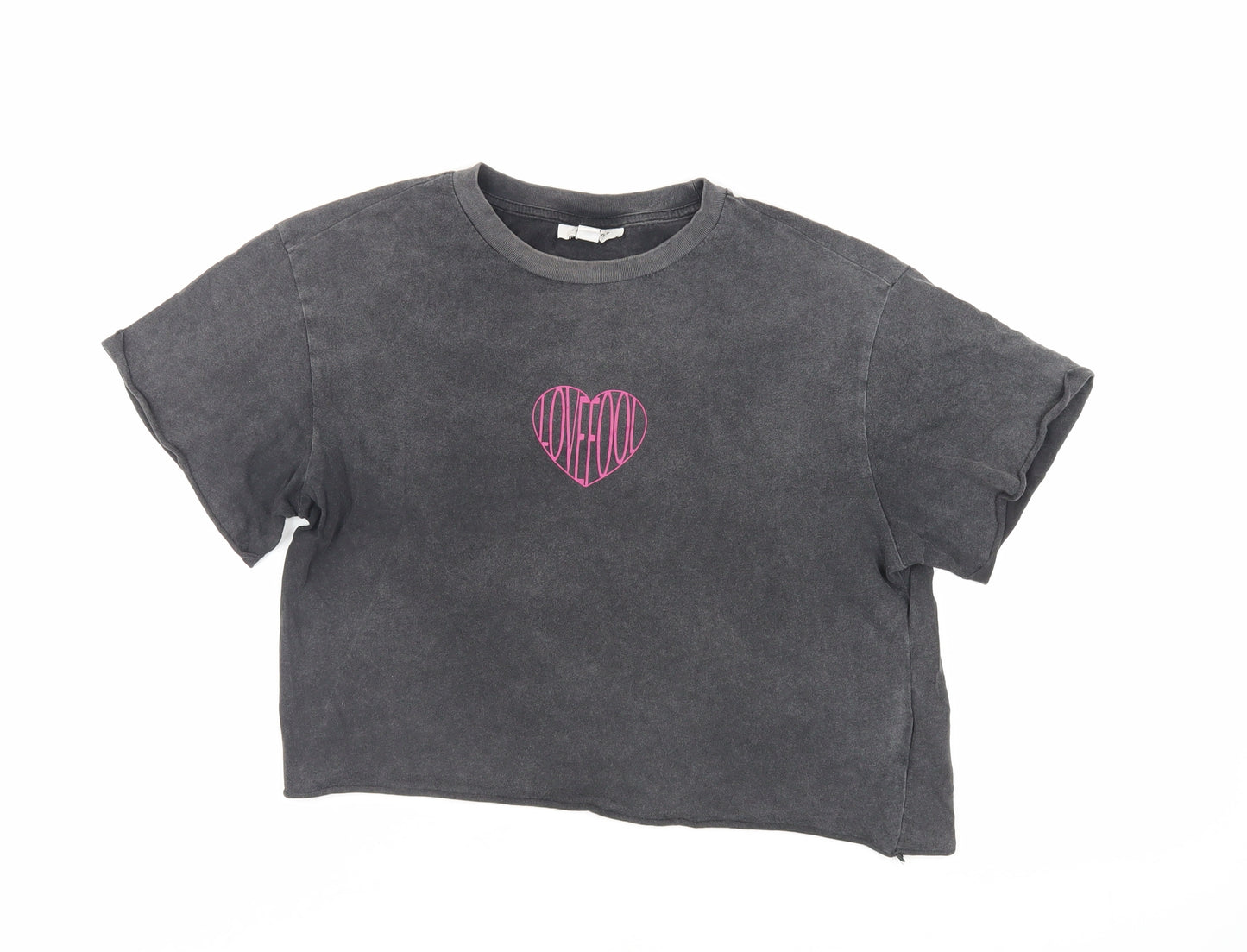 Topshop Womens Grey Cotton Basic T-Shirt Size 6 Crew Neck