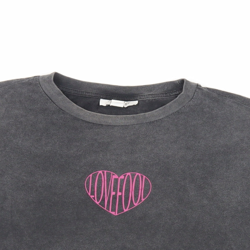 Topshop Womens Grey Cotton Basic T-Shirt Size 6 Crew Neck