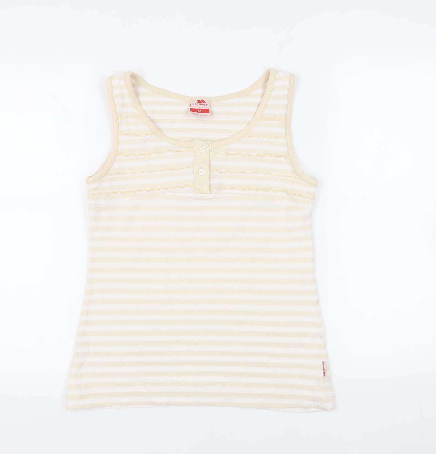 Trespass Womens Beige Striped Cotton Basic Tank Size M Boat Neck
