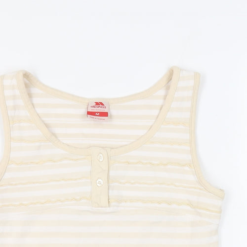 Trespass Womens Beige Striped Cotton Basic Tank Size M Boat Neck