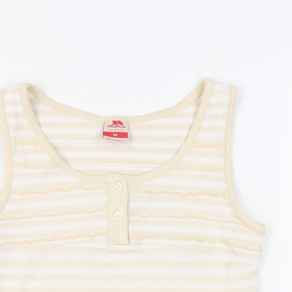 Trespass Womens Beige Striped Cotton Basic Tank Size M Boat Neck