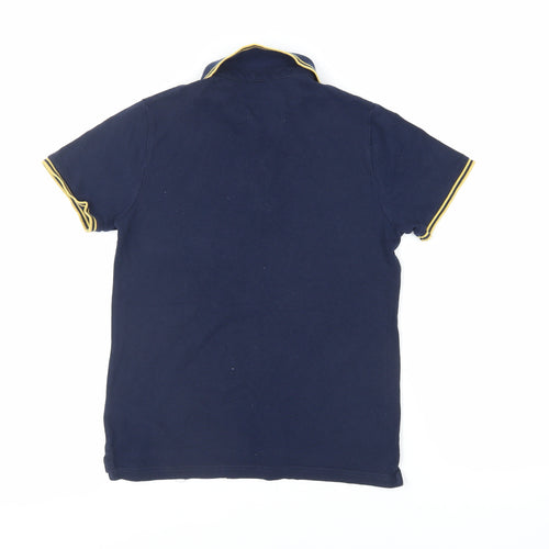 Marks and Spencer Boys Blue Cotton Pullover Polo Size 9-10 Years Collared Button - Contrasting Trim