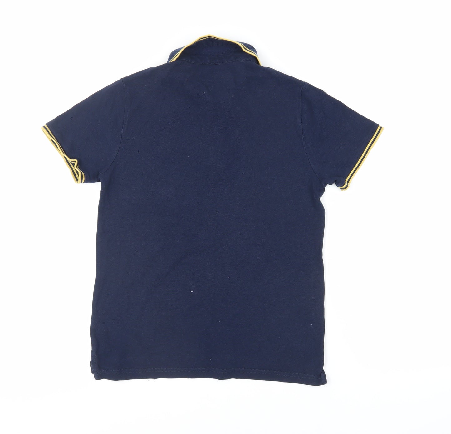 Marks and Spencer Boys Blue Cotton Pullover Polo Size 9-10 Years Collared Button - Contrasting Trim