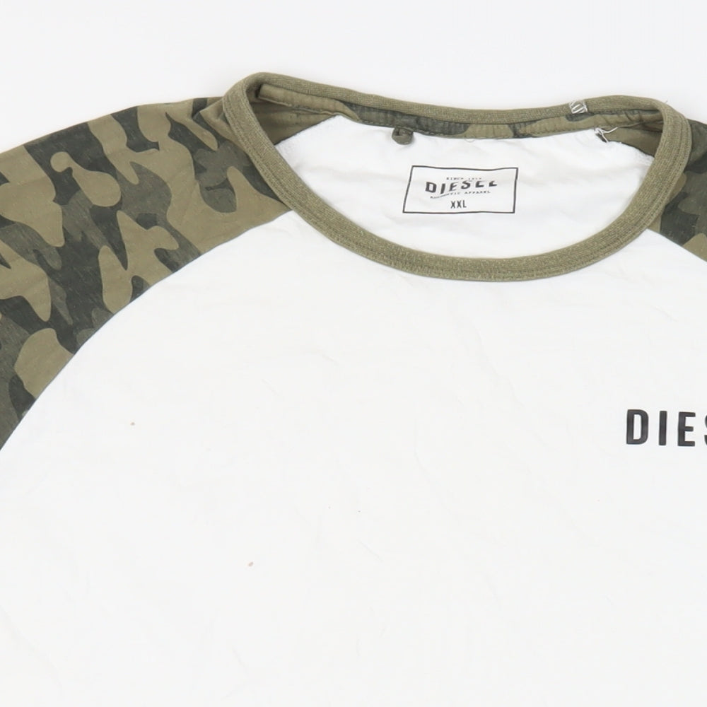 Diesel Mens White Camouflage Cotton T-Shirt Size 2XL Crew Neck