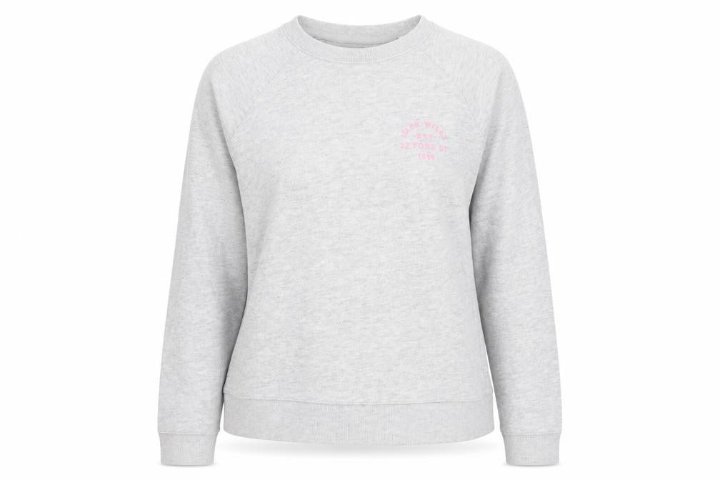 Front view of Jack Wills women’s grey cotton pullover sweatshirt, size UK 10, pullover - logo