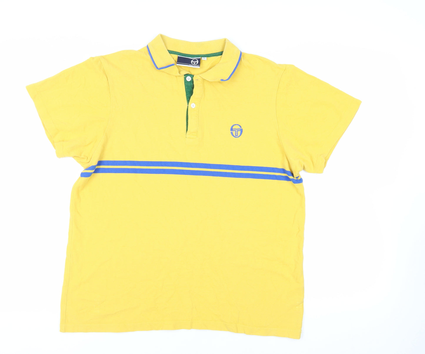 Sergio Tacchini Mens Yellow Cotton Polo Size XL Collared Button - Logo