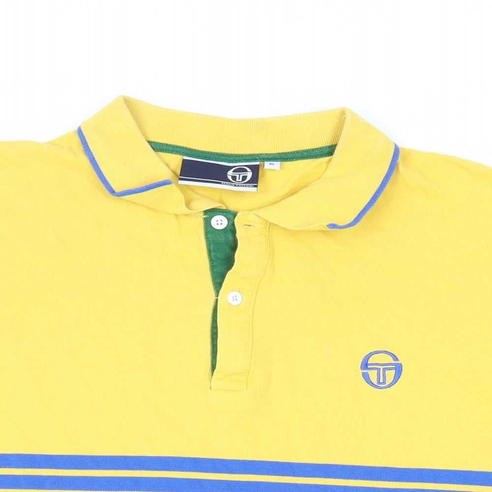 Sergio Tacchini Mens Yellow Cotton Polo Size XL Collared Button - Logo