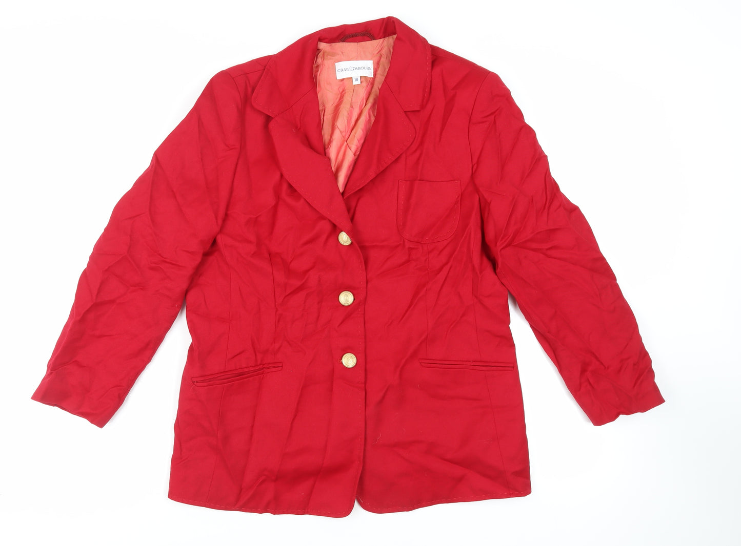Gray Osbourn Womens Red Jacket Blazer Size 18 Button - Vintage