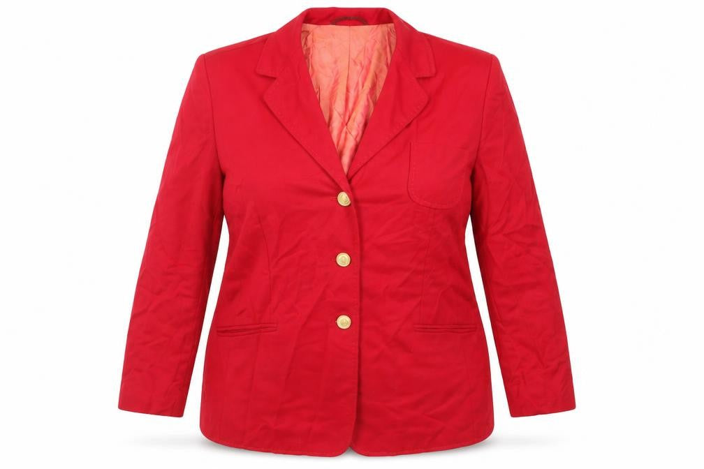 Front view of Gray Osbourn women’s red jacket blazer, size UK 18, button - vintage