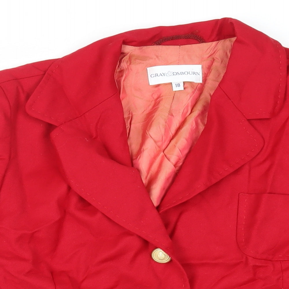 Gray Osbourn Womens Red Jacket Blazer Size 18 Button - Vintage